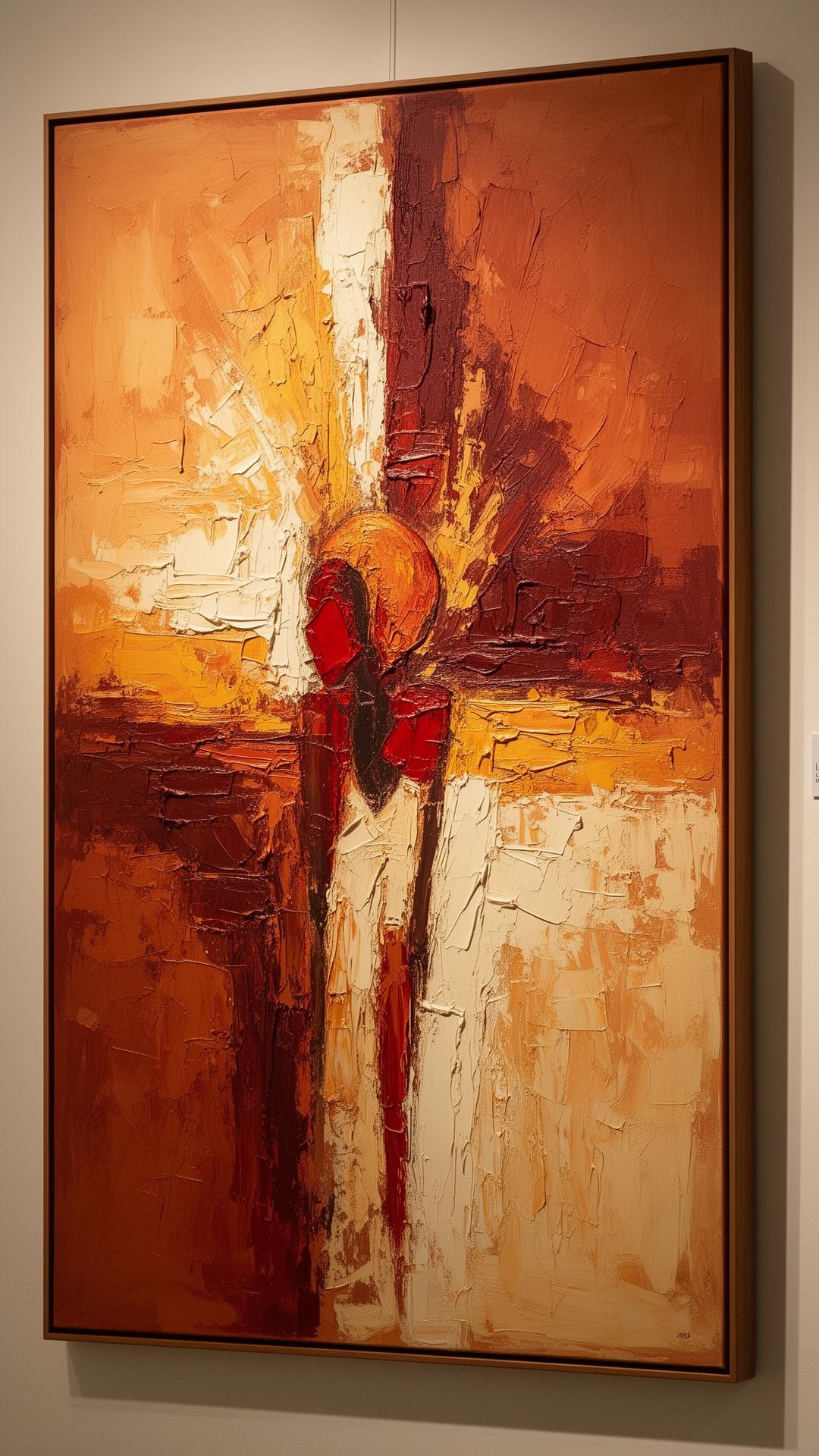 Expressive African contemporary painting in warm terracotta and ochre tones
